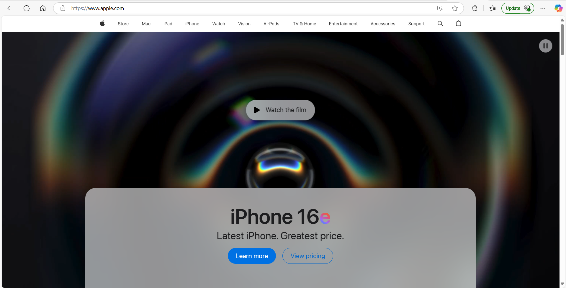 Screenshot of Apple's website